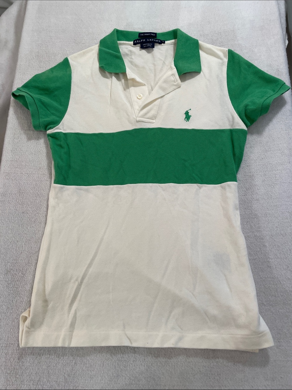 Ralph Lauren White Polo with Green Ribbed Neck